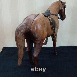 Powerful leather-wrapped horse figurine vintage animal Object 34×29cm