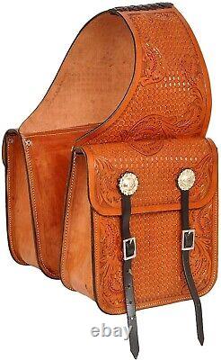 Premium Brown Leather Saddle Bag for Horse, Vintage Leather Horse Saddle Bag