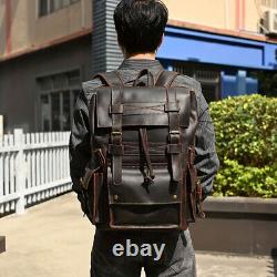 Premium Crazy Horse Leather Backpack Large Capacity, Vintage Retro Style for Men