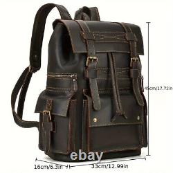 Premium Crazy Horse Leather Backpack Large Capacity, Vintage Retro Style for Men