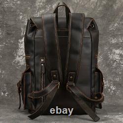 Premium Crazy Horse Leather Backpack Large Capacity, Vintage Retro Style for Men