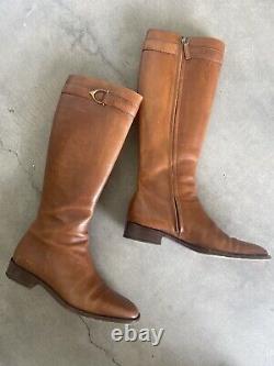 RALPH LAUREN Made In ITALY Brown Leather Knee High Equestrian Riding Boots 8B