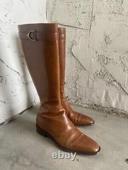 RALPH LAUREN Made In ITALY Brown Leather Knee High Equestrian Riding Boots 8B