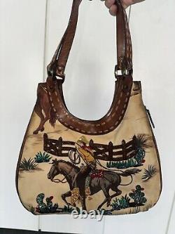 RARE Isabella Fiore Vintage Leather Exterior Horse Beaded Bag With Bag