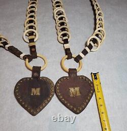 RARE Pair Vintage Horse Harness Rein Spreader Celluloid Ring Leather Heart Tack