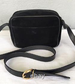 RARE Vintage 90s GUCCI 1955 Horsebit Equestrian Black Suede Camera Crossbody Bag