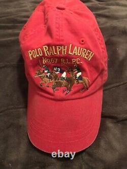RARE Vintage 90s Ralph Lauren Polo HORSE Red Strapback Baseball Cap Dad Hat