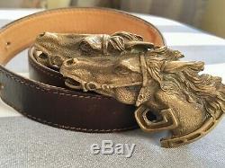RARE Vintage GUCCI Double Horse Head Dark Brown Leather Belt