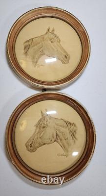 RARE Vintage Signed Leather Pyrography Art Horses Western Country Rodeo