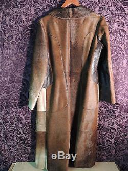RARE Vintage Womens Brown Horse Hair Leather Trim Trench Coat (Size Medium)