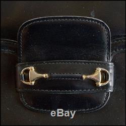 RDC8263 Authentic Gucci Vintage Black Leather Horse-Bit Flap Shoulder Bag