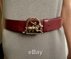 Ralph Lauren Polo Brown Leather Belt Brass Buckle Horse Italy 30 