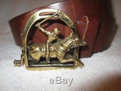 Ralph Lauren Polo Brown Leather Belt Brass Buckle Horse Italy 30 Vintage Superb