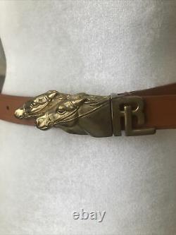 Ralph Lauren rare vintage brown English leather belt gold double horse & RL logo