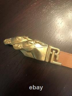 Ralph Lauren rare vintage brown English leather belt gold double horse & RL logo