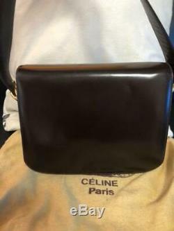 Rare Authentic Celine Vintage Shoulder Bag Leather Dark Brown Horse Carriage