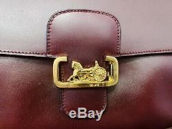 Rare Authentic Celine Vintage Shoulder Bag Leather Horse Carriage Red