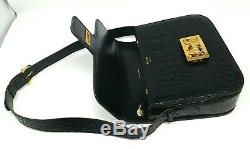 Rare Celine Box Horse Carriage Black Croc Patent Leather Shoulder Hand Bag VTG