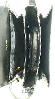 Rare Celine Box Horse Carriage Black Croc Patent Leather Shoulder Hand Bag VTG