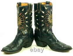 Rare Dodge City Black Cowboy Boots Inlay Gold Sunburst Vintage 50s 60s Men's 8.5