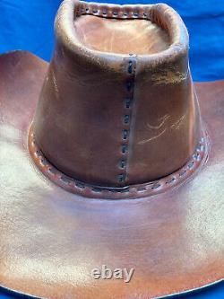 Rare Vintage 100% Leather Cowboy Hat Possible Custom Hollywood Prop
