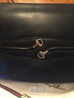 Rare Vintage 1966 Gucci Equestrian Navy Blue Horse-bit Clutch Handbag Purse
