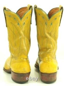 Rare Vintage 60s Vivid Yellow Peewee Cowboy Boots Inlay Green Eagles Men's 10