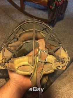 Rare Vintage Baseball Mask Early Catchers Metal Leather Horse Hide Rawlings
