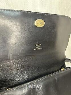 Rare Vintage CELINE Leather Shoulder Bag Horse Carriage Cogwheel FM Japan