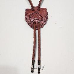 Rare Vintage Gene Autry Museum Tooled Leather Horse Bolo Tie Western Cowboy