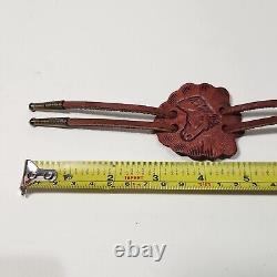 Rare Vintage Gene Autry Museum Tooled Leather Horse Bolo Tie Western Cowboy