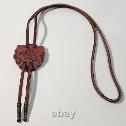 Rare Vintage Gene Autry Museum Tooled Leather Horse Bolo Tie Western Cowboy