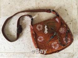 Rare Vintage Leather Horse Flower Tooled Painted 1970'S Festival Woodstock Purse