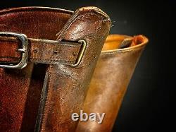 Rare Vintage Tall Leather Motorcycle Riding Made In USA Brown Buckle Boots