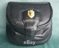 Rare Vintage VICENZA INC 1993 Black Leather Gold Tone Equestrian Horse Handbag