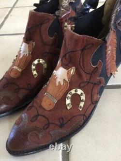 Rare ZALO Vintage Leather & Suede Horse Appliqué Ankle Boots Bootie 7.5M