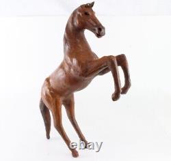 Rearing Vintage Leather Horse Statue Collectible Item 16 Tall