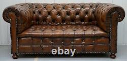 Restored 1900's Chesterfield Buttoned Hand Dyed Brown Leather Sofa Horse Hair