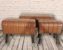 Retro Tan Brown Vintage Style Pommel Horse Faux Leather Foot Stool Seat Chair