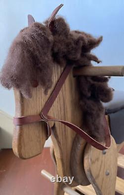Rocking Horse Wood Leather Harness Padded Saddle Seat PA Amish Large Sturdy Vtg