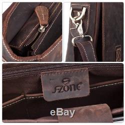 S-ZONE Handmade Vintage Crazy Horse Leather 15.6â Laptop Briefcase Messenger