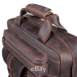 S-ZONE Vintage Crazy Horse Genuine Leather Backpack Multi Pockets Travel