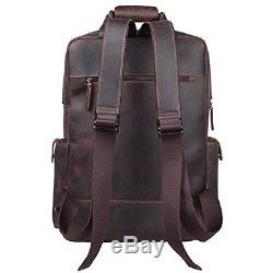S-ZONE Vintage Crazy Horse Genuine Leather Backpack Multi Pockets Travel #480