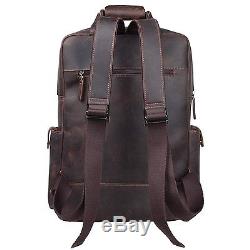 S-ZONE Vintage Crazy Horse Genuine Leather Backpack Multi Pockets Travel Sports