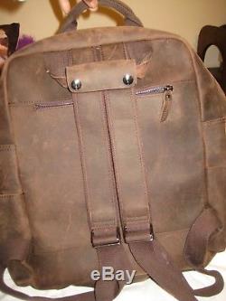 S-ZONE Vintage Crazy Horse Genuine Leather Computer Travel Sports Backpack EUC
