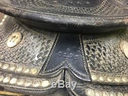 SIMCO Black Leather Western Saddle USED Vintage Authentic Cowboy Horse RODEO