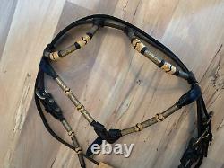 STEVE GUITRON Headstall 1-2 Ear and Browband Leather Silver Rawhide Braid Black