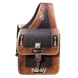 Saddle Bag Western Leather Horse Trail Bags Vintage Tack Horn Cow Hide