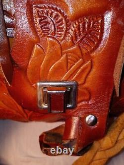 Saddle Purse Vtg Tooled Brown Leather Roses Western Rodeo Horses Made In Mexico