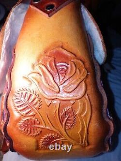 Saddle Purse Vtg Tooled Brown Leather Roses Western Rodeo Horses Made In Mexico